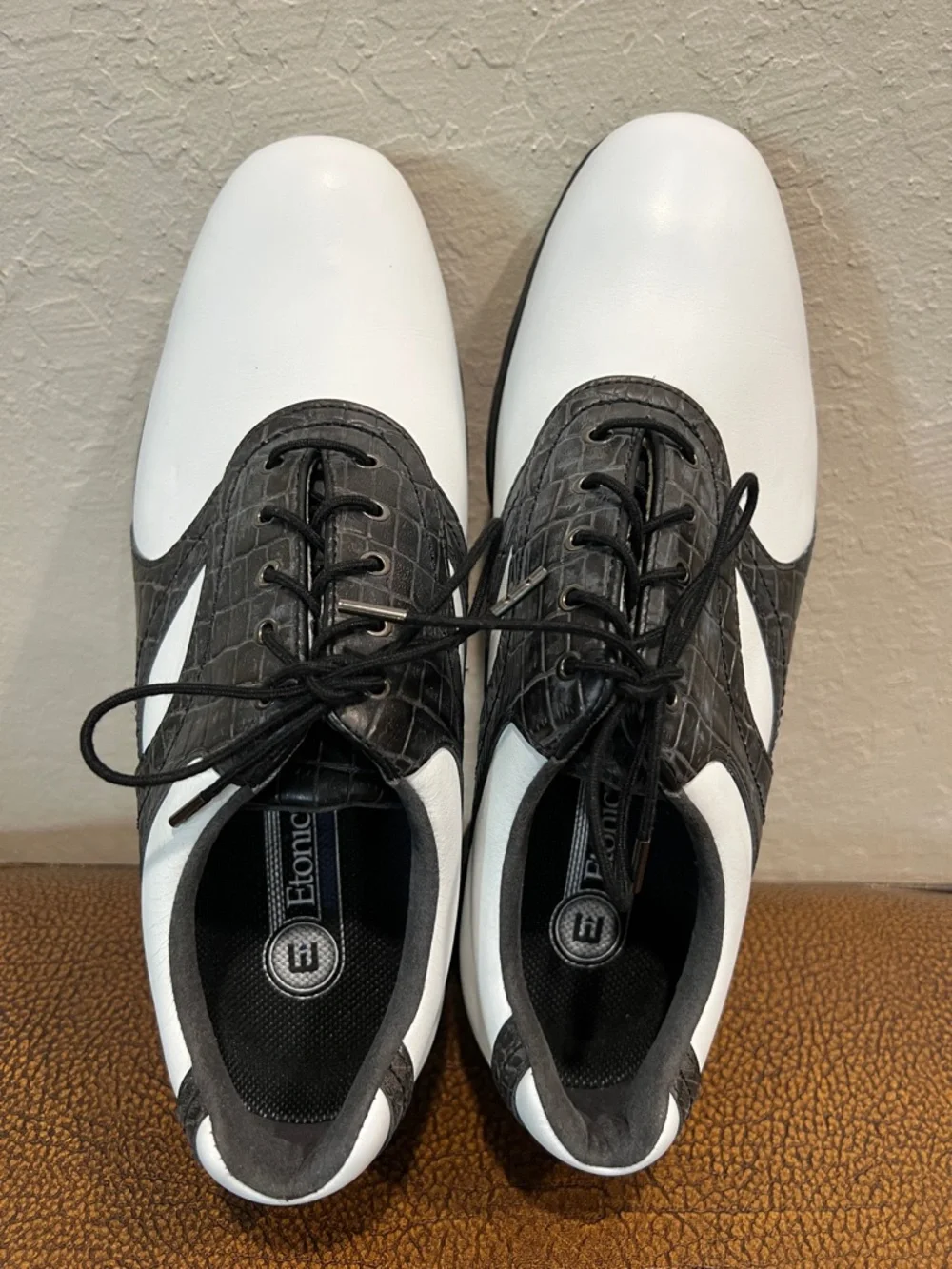 New Etonic Stabilite+ White & Black Soft Leather Dri-Tech Waterproof Golf Shoes!